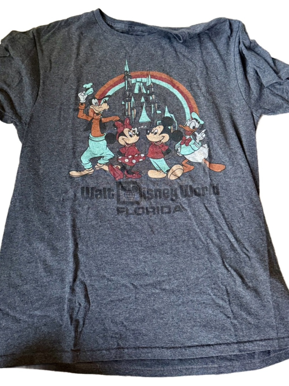 Disney Gray Short Sleeve Tee with Mickey, Minnie, Goofy & Donald Graphic